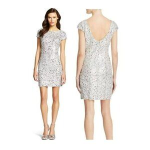 ⭐Adrianna Papell Designer Silver Sequin 3D Mini Cocktail Women's Mini Dress Sz 4